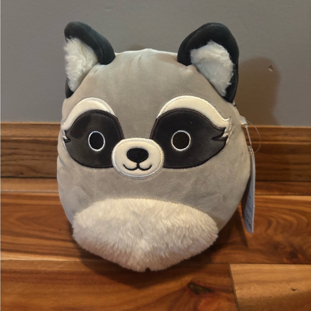 Gray and White Galci Raccoon Squishmallow Plush Toy